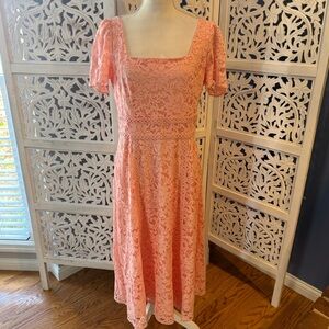 NWT Anne Klein Coral Lace Midi Dress Sz 8